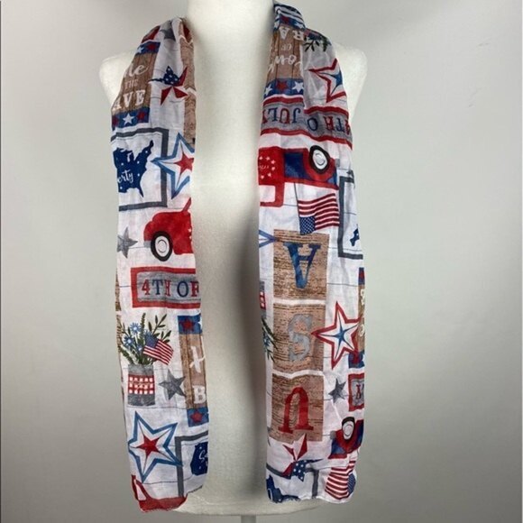 Patriotic 4th Of July Multi Print Women's Fashion Scarf - Picture 1 of 3
